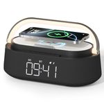Alarm Clock with Wireless Charging, Bluetooth Speaker, FM Radio, Night Light, Phone Holder - 6-in-1 Digital Clock, 15W Fast Charger for iPhone Samsung AirPods, Bedroom Office Gift