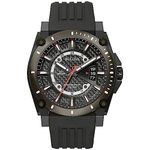 Bulova Men's Icon 3-Hand Calendar Watch with Black Polyurethane Strap, Precisionist, Luminous Markers, 300M WR, Black Ion-Plated, Modern