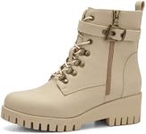 CentroPoint Women's Fashion Wedge Ankle Boots Side Zipper Lace-up Combat Booties Round Toe Platform Shoes, Khaki Nubuck Pu, 11