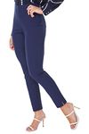 Roman Originals Stretch Trousers for Women UK Ladies High Waisted Pants Pull On Leggings Smart Slimming Office Work Fitted Tailored Tapered Regular & Plus Sizes - Petite Navy (26 in) - Size 18