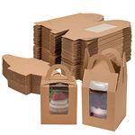 Jucoan 100 Pack Brown Individual Cupcakes Boxes with Window and Handles, Single Kraft Paper Cupcake Containers for Party, Baby Shower