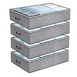 JMIATRY 4 Pack Underbed Storage Boxes with Lid, 90L Foldable Underbed Storage Bags with Handles and Zips, Non Woven Under Bed Storage Bag for Quilts, Clothes, Blankets and Clothes