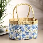 Habere India-All The Cultures Fabricating India Picnic Basket | Baby Hamper | Gift Baskets | Picnic Bag | Clothes Basket (Design 04, Oval - 27x18x18 cm)