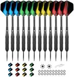 WayArrival Steel Tip Darts, 12 PCS 24g Metal Tip Darts with Premium Aluminum Shafts, 24 Dart Flights, 16 Flight Protectors and Wrench