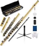 AKLOT Closed-Hole Concert C Flute: Flute Instrument with 16 Keys, Offset G, Smooth Black Nickel Keys, Air-Tight Pads, Include Stylish Leather Hard Case, Cleaning Kit, Stand, Gloves (LUM-SA)