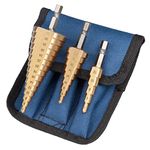 UK Drills HSS Step Drill Bits Set Titanium Coated 3pc 4-32mm for Drilling on Hard Metal, Stainless Steel, Cast Iron