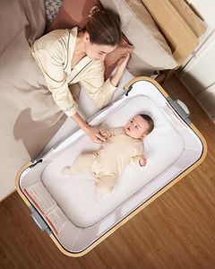 babyboat Cuna Plegable Rápida, Cozy 2,Reclinable Cama Regulable en Altura, Incluyendo Cestas de Almacenamiento de Colchon, Madera