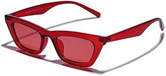 VANLINKER Small Trendy Skinny Cat Eye Sunglasses Women Retro Tiny Square Shade VL9555, C10 Red Frame/Red Lens