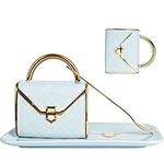 Handbag Shaped Ceramic Coffee Mug Sets, Vamotto Novelty Coffee Cup with Saucer & Spoon,Cute Tea Cup Latte Cup Travel Coffee Mug for Office Ladies Girlfriend Mom Women Sister (Blue)