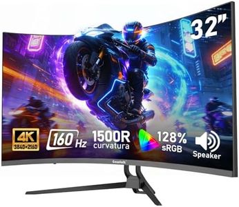 Gawfolk 32-inch 4K Ultra HD Curved 1500R Computer Monitor, 160Hz Gaming Screen, 1ms, Adaptive Sync, 128% sRGB, Built-in speaker, HDMI 2.1, DisplayPort, Wall-mounted compatible 75 * 75MM-Black