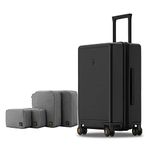 LEVEL8 Suitcase Hand Luggage Carry-on with 4Pcs Organizer Set, Elegance Matt Design 100% PC Checked Luggage TSA Approved Trolley Suitcase with 8 Spinner Wheels,66CM,65L,Black