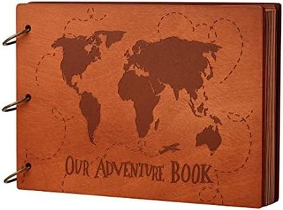 LINKEDWIN Anniversary Photo Album, Our Adventure Book Scrapbook with 3D Wooden Cover, Globe/World Map Design, 11.6 x 7.5 inches, 60 Pages (World Map)