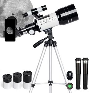 ESAKO Telescope for Kids & Beginners, 70mm Aperture Portable Telescopes with 3 Eyepieces, Height Adjustable Tripod & Phone Adapter & Remote Control