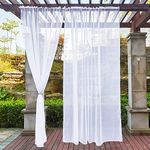 NICETOWN 2 Panels Patio Outdoor Curtains Voile Sheer Waterproof 96 inch Length, Pocket Top Light Filtering Indoor Outdoor Sheer Panels for Cabana/Arbor, W54 x L96, White