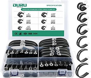 OURU 46PCS Cable Clamps Assortment Kit,Stainless Steel Rubber Coated Cushioned Insulated Cable Clamp,Automotive Wire Clamps,Pipe Clamps,Metal Clamp in 6 Sizes—1/2'' 1'' 1-1/4'' 1-1/2'' 1-3/4'' 2''