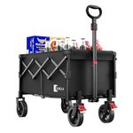 Sunula 220LBS Folding Camping Trolley, Heavy Duty 120L Large Capacity Garden Wagon Cart with All-Terrain Wheels, Lightweight Outdoor Utility Foldable Festival Trolley for Grocery, Shopping, Black