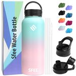 Sfee Insulated Water Bottle, 40 oz Stainless Steel Water Bottle with Straws&3 Lids, Wide Mouth Double Wall Vacuum Metal Water Bottle Leak-Proof BPA Free Sports Water Bottle+ Cleaning Brush (Spink)