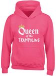 Hippowarehouse Queen of the Trampoline Trampolining kids children's unisex Hoodie hooded top Fuchsia Pink