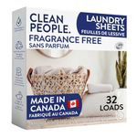 Clean People Laundry Detergent Sheets - Recyclable Packaging, Hypoallergenic, Stain Fighting - Ultra Concentrated, Laundry Soap - Fragrance Free, 32 Pack