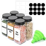 ComSaf 6Pcs 4oz Glass Spice Jars with Shaker Lids, 21 Labels, Spice Jars Trial Set & Supplement Set, Empty Spice Containers and Square Spice Bottles for Kitchen and Seasoning