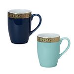 Vola Coffee Mugs (Set of 2) Tea / Milk Cup Made with Bone Free Porcelain Material with Golden Border | Gift for Anniversary, Mom, Birthday, Couple (Size- 250 ml, Persian Blue, Opal Blue)