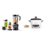 NutriBullet ZNBF30500ZC Blender Combo 1200 Watt, with Single Serve Cups, Dark Gray & BLACK+DECKER 2-in-1 Rice Cooker and Food Steamer, 16 Cup (7 Cup Uncooked), White, RC516C