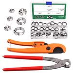 Keadic 52Pcs Ear Hose Clamp Crimping Tool and PEX Pipe Cutter for 1/8 inch-1 1/4 inch Tube with [6mm to 18.5mm] 304 Stainless Steel Clamps, PEX Cinch Fastening Tool for Automotive Marine Motorcycle