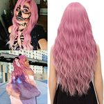 netgo Pink Ombre Wig for Women Long Wavy Heat Resistant Fiber Wigs Side Bangs Cosplay Party
