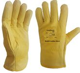 A406 3 PAIRS Driver Gloves Fleece Cotton Lined Leather Lorry Drivers Work Gloves Yellow Leather Gloves (Large)