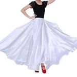 Baisdan Satin Skirt Belly Dance Costume Festival Maxi Full Long Swing Skirt White