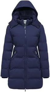 WenVen Women's Warm Quilted Winter Puffer Jacket Water-Resistant Winter Coat With Hood (Navy,2XL)