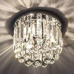 Small Modern K9 Crystal Chandeliers Fixtures for Bedroom, Hallway, Living Room, Kitchen, 3 Lights Mini Chandelier, K9 Crystal Flush Mount LED Ceiling Pendant Lamp Chrome, 9.8" Inches Diameter