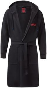 DudeRobe UFC Collection Men’s Hooded Bathrobe with Pockets, Black, 2XL/3XL, Soft, Comfy & Absorbent Cotton Robe for After Shower & Lounging