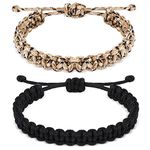 Inbagi Paracord Survival Bracelets for Men Boys, Paracord Bracelet Handmade Braided Bracelets, Adjustable, 2 Colors, Black, Camo, Nylon