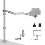 NEEWER Overhead Camera Mount Arm, 23"/58.5cm Tri Fold Articulated Extending Arm with Ball Head Mounting Screws for Desk Stand Webcam LED Ring Light Microphone, Max Load 3.3lb/1.5kg, DS005 (Silver)