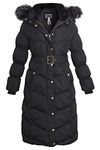 kraftd Women's Hooded Coat Longline Belted Padded Bubble Winter Warm Long Jacket Puffer Coats With Removable Faux Fur Hood