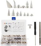 Bright Creations 150-Piece Silver Spikes and Studs Set, 13 Assorted Shapes with Screws, Phillips Screwdriver, Hole Punch Tool, and Plastic Storage Case for Crafts and Clothing Decorations