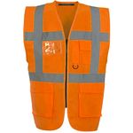 Executive Hi Viz Vis Vest High Visibility Zip Vests 2 Band Reflective Security Work Contractor Safety Mobile Phone Pocket ID Holder Workwear Waistcoat Jacket Top Size (HV330 Orange, 2XL)