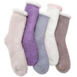 Womens Fuzzy Slipper Socks Winter Warm Fluffy Fleece Cozy Cabin Thick Plush Sleep Soft Adult Socks 5 Pairs Valentines Day Stocking Stuffers Christmas Gifts for Her (Plain B)