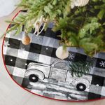 Christmas Tree Skirt Buffalo Plaid 48 Inches Merry Xmas White Snowflakes Tree Skirts Vintage Holiday Farmhouse Christmas Decorations