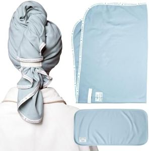 Curlfriend Collective Cotton Cloud T-Shirt Hair Towel Duo, Cerulean | XL + Mini Hair Drying Towels for Curly Hair, No-Slip Plopping Towel, Ultra Absorbent Cotton