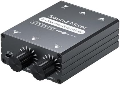 2 Channel Stereo Audio Mixer - 3.5mm Mini Mixers Audio with Dual Volume Control Knobs, Aluminum Shell, 2 in 1 Out Small Audio Switch for PC Headphone Speaker Monitor Projector Live Streaming