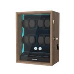 DUKWIN Watch Winder for 6/8 Automatic Watches, Lockable Automatic Winders with Extra 6/4 Watch Storages, 4 Rotation Modes, Flexible Watch Pillows, Quiet Mabuchi Motor and Blue Backlight