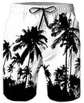 Cozople Men's Board Shorts Hawaiian Palm Tree Swim Trunks Quick Dry Summer Swimwear with Two Side Pockets for Beach Party