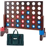 SpexDarxs Giant 4 in A Row Game, Wooden Jumbo 4-to-Score Game Set for Indoor & Outdoor Family Fun-Line Up 4 Travel Board Games with 42 Coins & Ring Holders & Carrying Bag