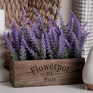 Butterfly Craze Artificial Lavender Plants in Rustic Wooden Planters - Lifelike, Stunning Faux Silk Purple Flowers Perfect for Elevating Your Patio, Home Décor, or Office, Large Dark Brown Pot