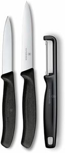 Victorinox Swiss Made Stainless Steel Swiss Classic Paring Knife Kitchen Knife 8,10 cm Straight/Wavy Edge with I-Peeler Set (3 Pcs) Black | 6.7113.33
