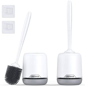 Lefree 2 Pack Silicone Toilet Bowl Brush and Holder Set with Ventilated Holder, Floor Standing & Wall Mounted Toilet Scrubber