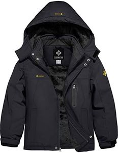 GEMYSE Boy's Waterproof Ski Snow Jacket Hooded Fleece Lined Windproof Winter Jacket (Black,10/12)