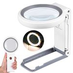 30X 10X Magnifying Glass with Light and Stand, Folding Handheld Magnifying Glass 18 LED Illuminated Lighted Magnifier for Macular Degeneration, Seniors Reading, Close Work, Coins, Jewelry